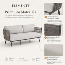 Outdoor Couch Elementi Milano Patio Sofa, 3 Seat Outdoor Patio Furniture Sofa with Aluminum Rope Frame and Sunbrella Canvas Granite 5402 Cushions, Dark Gray, 88.6 x 30.3 x 28.3 in