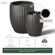Emissary Matte Black Stoneware Round Planters Set of 2 21in. L x 25in. H