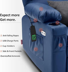 UOPYNE Power Lift Recliner Chair with USB Charge Port, Comfortable Lounge Electric Recliner Sofa for Living Room, Heavy Duty Leather Reclining Chair with Cup Holders, Side Pockets