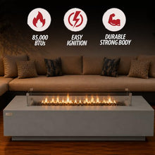 AMS 72" Rectangular Cast Concrete Propane Gas Fire Pit Table (Light Gray)
