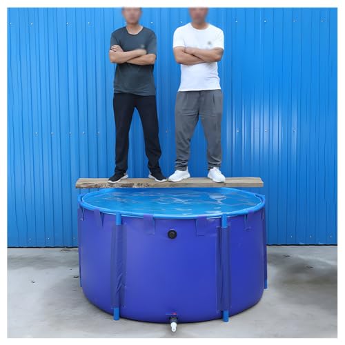 Zfmnoyev Round Canvas Pool Fish Pool, Large Fold Aquarium Children's Pool Fish Tank, Pool Above Ground with Drain Valve and Bracket, Easy to Install, for Backyard Garden Deck Patio(1.2x0.8 m-900 L)
