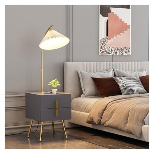 LUYOUBOZHU Floor Lamp Mid Century Modern End Table with LED Floor Lamp & Drawer for Bedroom Living Room(Gray)