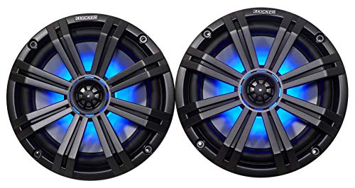 KICKER 8" 600 Watt Marine Boat Waterproof Speakers with LEDs and Rockville 7.7" Enclosures White