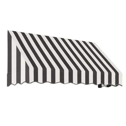 Awntech 6' San Francisco (76.5"-16"-30") Closed-Sided Fixed Awning, Black/White Stripe