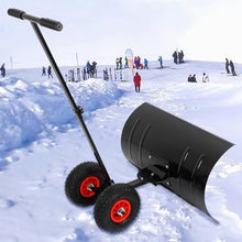 EliteBloom Heavy Duty Snow Pusher Shovel Car for Winter, Driveway Home Garage Emergency Snow Removal Device with Wheels & Handle, Metal Back Saver Snow Plow for Seniors Adult Teen,Black-Small