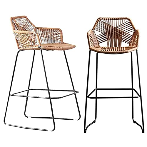 LASEVE Bar Stools Bar Stools Dining Chair Metal Bar Stools Rattan Counter Stool with Black Metal Frame Simple Style High Bar Stool Wicker Stool Dining Chair for Kitchen Pub Café Counter Outdoor Isla