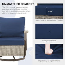 Yokayoay Wicker Patio Chairs Set of 4 Swivel Rocking with Thickened Cushions Grey/Blue