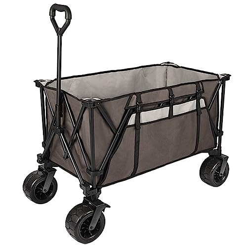 Garden Carts,Dark Gray Collapsible Wagon,Sports Outdoor Utility Wagon Garden Wagon Sports Heavy Duty Steel Frame Foldable Yard Car and 90Kg Load