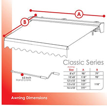 ADVANING Classic Series 13'X10' Manual Retractable Awning, 100% Acrylic UV+ Sun Shade Canopy, Green w/Beige Stripes, MA1310-A230H