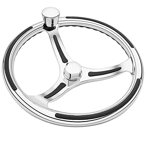 Schmitt & Ongaro Marine 740 Primus Wheel 13.5" Stainless Steel w/Knob Finger Grips & Black Inserts