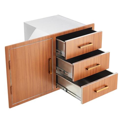 OUTLANE Outdoor Kitchen Door Drawer Combo 38.2" W x 20.5" H x 22.6" D - Stainless Steel Cabinets for BBQ Island, Patio Grill & Outdoor Cooking Space, Flush Mount
