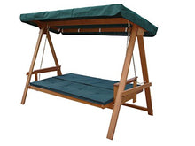 ROJAPLAST Vegas Lux Wooden Garden Three Seat Swing, Brown. Green Roof, 118 x 235 x 179 cm
