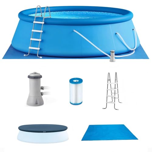 15ft x 48in Round Inflatable Above Ground Pool w/Pump and Solar Cover