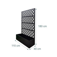 Relaxdays Planter with Trellis Wall, Diamond Design, H x D: 180 x 110 x 40 cm, Privacy Screen and Flower Box, Metal, Black