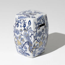 ELEFOCUS Blue White Porcelain Garden Stool, Ceramic Side Table, 11x15.7in