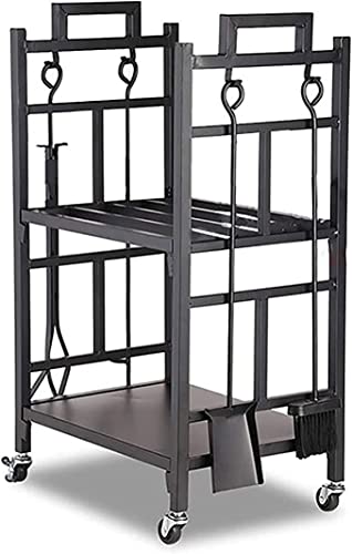 PPOIUYK Firewood Rack Outdoor Log Rack with Hooks Holder and Wheels, Stand Firewood Rack Indoor