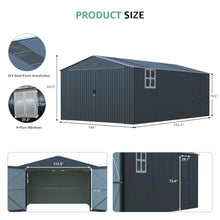 13x20 FT Large Metal Garage Shed with Double Doors, Dark Grey