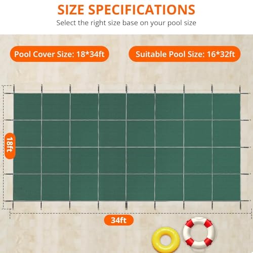 ActiveTrail Ultra-Dense Mesh Inground Pool Safety Cover 18x34 FT, Winter Protection for Swimming Pools, Debris Block, Easy Install, Secure Fit