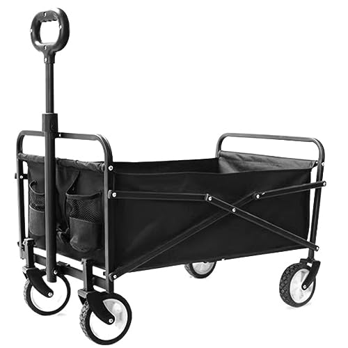 BIOMICE Collapsible Wagon Folding Wagon Garden Trolley Portable Garden Cart with 4 Wheels for Transport Garden Tools Camping Beaches Garden Cart(Black)