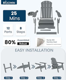 FOOWIN Folding Adjustable Adirondack Chair with Ottoman Set of 4