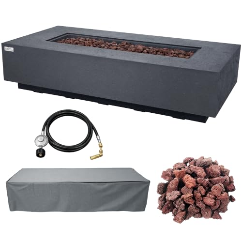 AMS 72" Rectangular Cast Concrete Propane Gas Fire Pit Table (Dark Gray)