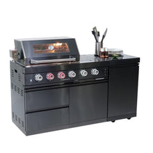 65-Inch Outdoor Kitchen Island with 4-Burner 72000 BTU Gas Grill, Round Side Burner, Rotisserie Kit, Granite Countertops, Storage Drawers & Cabinets 304 Stainless Steel