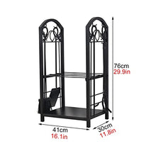 WXPWAMZ Double Decker Firewood Log Rack With Fireplace Tools Sets, Black Stand Alone Wood Holder, For Patio Backyard Indoor Outdoor
