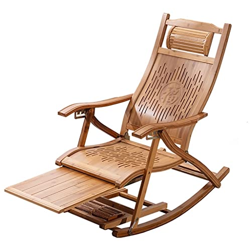 Patio Rocking Chair Wooden Chair Folding Recliner Foldable Sun Lounger Chairs,Comfort Bamboo Rocking Chair Ergonomic Patio Chaise Lounge Deck Chair