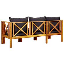 Molumvel 3-Seater Patio Bench with Cushions, Solid Acacia Wood Outdoor Garden Seating, Extendable Sofa Bed for Backyard, Patio, Deck, 70.5 in Long, Grey