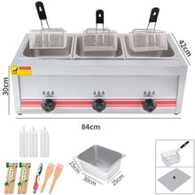 Commercial Gas Fryer, 30L Fryer With Stainless Steel Counter Top Basket, Triple Cylinder Adjustable Temperature Fryer, With Condiment Rack And Sauce Bottles