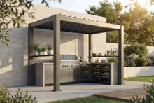 Patio Kingdom 8x5 FT Grill Pergola with Adjustable Louvered Roof, All-Aluminum Hardtop BBQ Grill Gazebo Shelter with Integrated Gutters, 2 Side Shelves, Outdoor Patio Canopy for Backyard, Deck