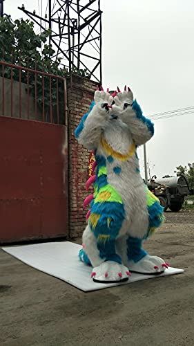 FurryMascot Custom Angel Dragon Plantigrade Fursuit Bodysuit Black/Blue/White