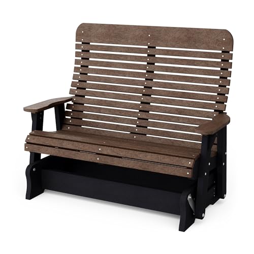 Wildridge Signature Double Glider, Tudor Brown and Black - Outdoor Weather Resistant Recycled Plastic Furniture for Patio
