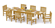 TeakStation 8 Seater Grade-A Teak Wood 9 Pc Dining Set: 122" Atnas Double Extension Rectangle Table and 8 Devon Chairs (2 Arm & 6 Armless Chairs) #31DV2802
