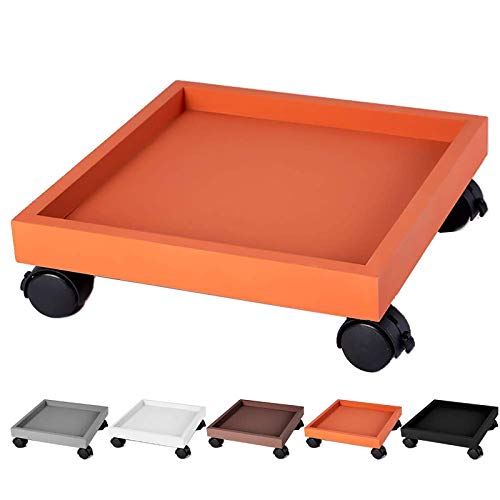 BSNANCA Heavy Duty Plant Caddy with 360° Rotating Wheels Square Potted Plant Stand Flowerpot Trolley for Indoor Outdoor Home Garden Grey 42cm (Orange 34cm)