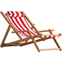 Traditional Classic Deck Chairs with Armrests Hardwood Frame | Sun Lounger Recliners | Folding Reclining Garden Chair Sunloungers Red White Stripe Max. 150Kg