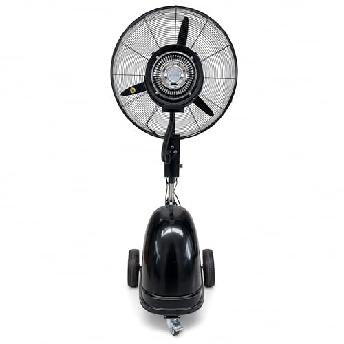 Cool-Off Island Breeze Oscillating Misting Fan, 3 Cooling Speeds with 12 Gallon Tank, Adjustable Height, Art Deco Pedestal Fan for Backyards, Patios and More, 26 Inch, Black