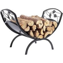DJVHSRI Curved Firewood Rack with Decorative Pattern, Heavy-Duty Metal Log Holder for Indoor/Outdoor Use, 110Lbs Capacity,