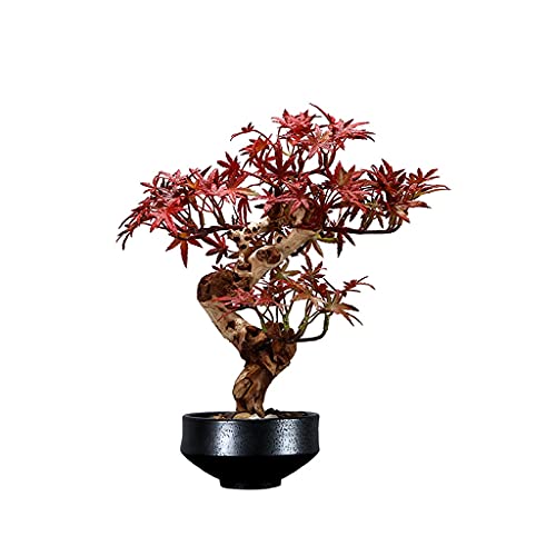 YXIANG56Q Fake Plants Artificial Red Maple Potted Plants Fake Green Plants Bonsai Zen Decoration Exhibition Hall Space Tea Room Study Room Shopping Mall Restaurant Bonsai Tree