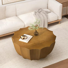 35" Indoor Round Coffee Table, Waterproof Coffee Table Modern MgO Cement Design End Tables for Living Room, Outdoor Patio Coffee Tables for Garden, Backyard, Balcony, Wood