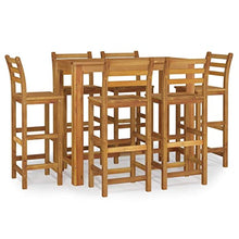 KUPTYERFG 7-Piece Garden Bar Set, Solid Acacia Wood Outdoor Dining Table and Chairs for 6 People, Rectangular Patio Bar Height Bistro Furniture Set for Backyard, Natural Brown