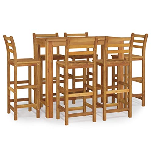 GHVBNMF 7-Piece Acacia Wood Outdoor Bar Set, Brown
