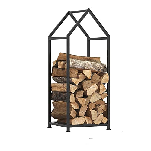 EliteBloom Firewood Storage Rack Iron Floor Wooden Firewood Shelf Firewood Storage Rack Black (Black 45 * 35 * 90Cm)