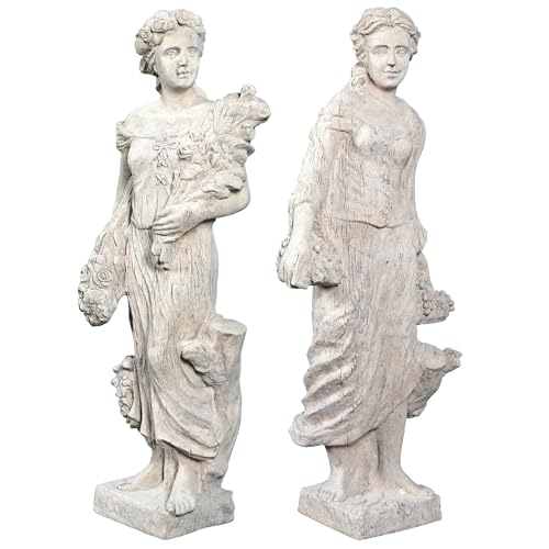 Design Toscano Flora and Proserpina Outdoor Garden Statues Set of Two 44 inch Antique Stone