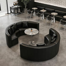 JOSOGO Modern Industrial Bistro Set, Stainless Steel Dining Table and Faux Leather Curved Sofa with Armchair, Sleek Metal Cafe Furniture for Bar, Lounge Or Restaurant(A)