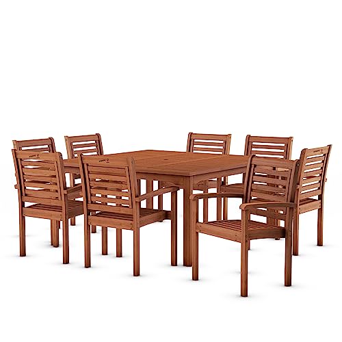 Amazonia Kevin Milano 9-Piece Outdoor Square Dining Table Set Eucalyptus Wood Amazonia