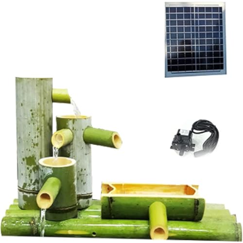 Primary Color Bamboo Fountain Kit, Solar Water Feature, Zen Flowing Waterscape Decoration, Bamboo Fish Tank Filter Ornament, Landscape Fountain, for Garden, Yard, Pond, 15.7in