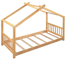 Generic Roof House Platform Bed Frame with Headboard & Footboard Twin Natural