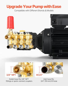 VEVOR Electric Pressure Washer Pump Kit, 1220 PSI, 2.2 GPM, Triplex Power Washer Pump with 2 HP Motor 120 V, Adjustable Water Pressure, for Washing Cars, Gardens, Exterior Walls, Machinery Equipment