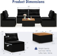 KswyyuwxgqI 5-Piece Outdoor Rattan Sofa Set with Seat and Back Cushions, Wicker Patio Furniture Set with Square Coffee Table for Backyard Poolside Lounge(Black)